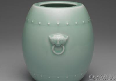 图片[2]-Drum-shaped jar with appliqued animal masks carrying rings in green glaze, Qing dynasty, Qianlong reign (1736-1795)-China Archive